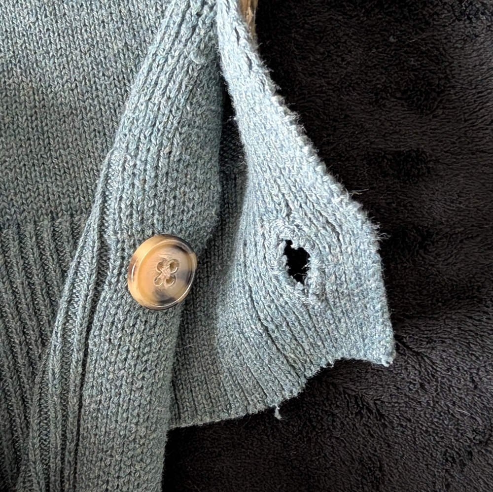 Tahari Coastal Teal V Neck Sweater Tunic  Lagenlook Buttons OfficeCore Cozy Sz S image 6